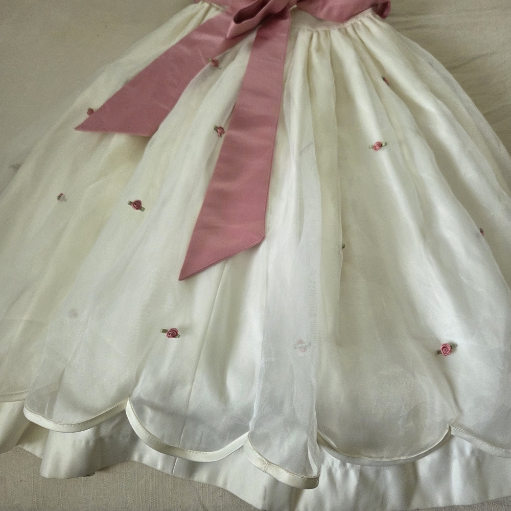 Cinderella Elegant White and Pink Kids Dress Rosebud Scallop Girls 8 - Picture 10 of 14